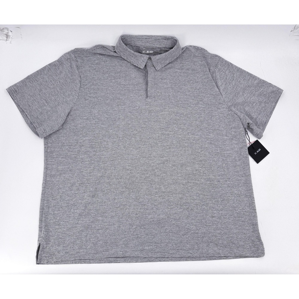 New 01 Algo Polo Shirt Mens 3XL Gray Microstripe‎ Arrieta Performance UPF 40